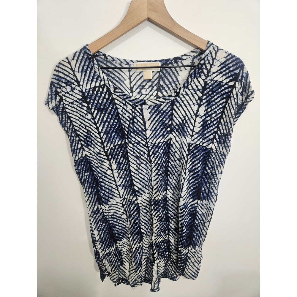 Michael Michael Kors Womens M Blue White Batik Palm Leaf Modal Scoop Neck Top‎
